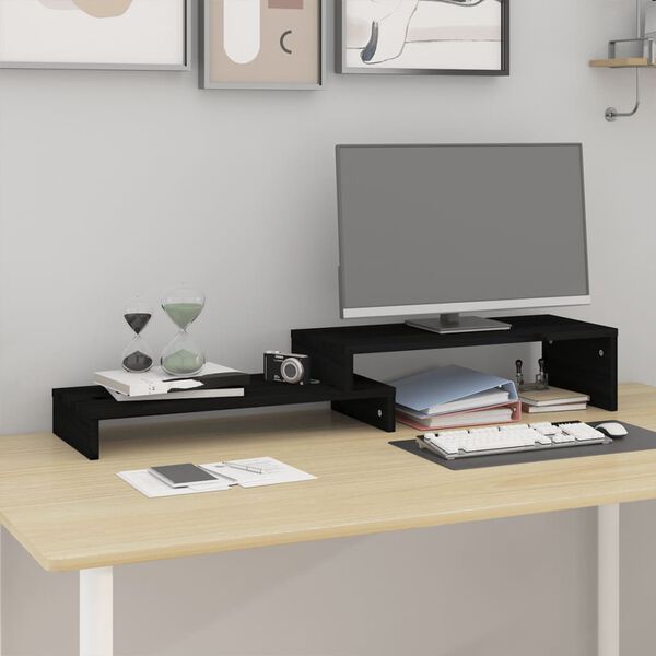 vidaXL Monitor Stand Black (52-101)x22x14 cm Solid Wood Pine