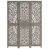 vidaXL Hand carved 3-Panel Room Divider Grey 120x165 cm Solid Mango Wood