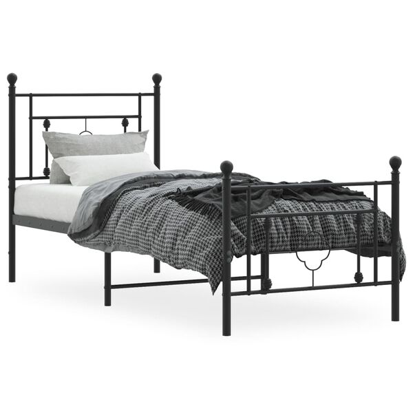 vidaXL Metal Bed Frame without Mattress with Footboard Black 75x190cm