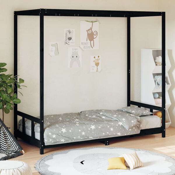 vidaXL Kids Bed Frame Black 90x190 cm Solid Wood Pine