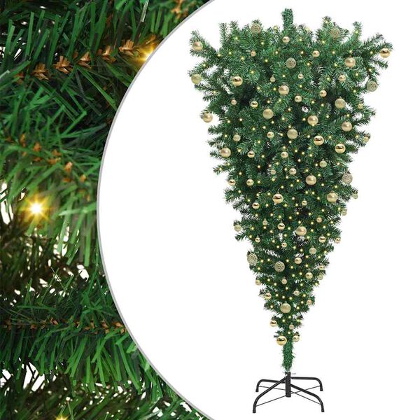 vidaXL Upside-down Artificial Pre-lit Christmas Tree with Ball Set PVC