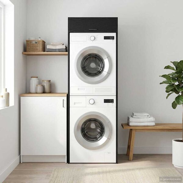 vidaXL Wash Machine Cabinet with Storage Black Oak 67.5 x 68 x 200 cm