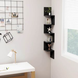 vidaXL Wall Corner Shelf Black 20x20x127,5 cm Engineered Wood