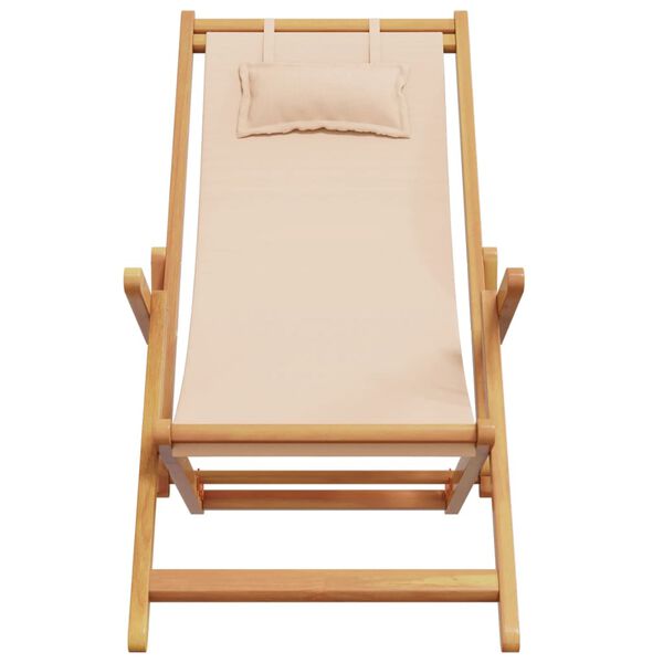 vidaXL Folding Beach Chairs 2 pcs Beige Fabric and Solid Wood