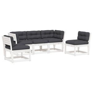 vidaXL 5 Piece Garden Sofa Set with Cushions White Solid Wood Pine