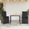 vidaXL 3 Piece Bistro Set with Cushions Black Poly Rattan