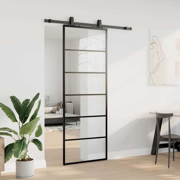 vidaXL Sliding Door with Hardware Set Black 76x205 cm ESG Glass