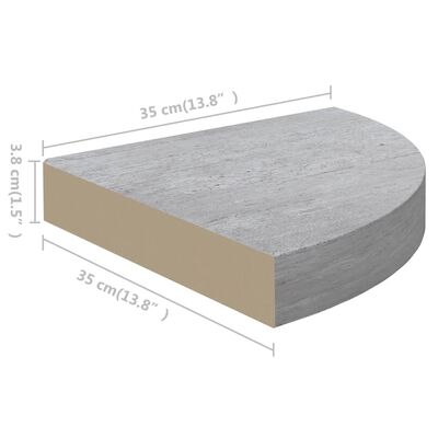 vidaXL Wall Corner Shelf Concrete Grey 35x35x3.8 cm MDF