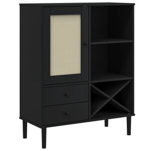 vidaXL Highboard SENJA Rattan Look Black 90x40x112cm Solid Wood Pine