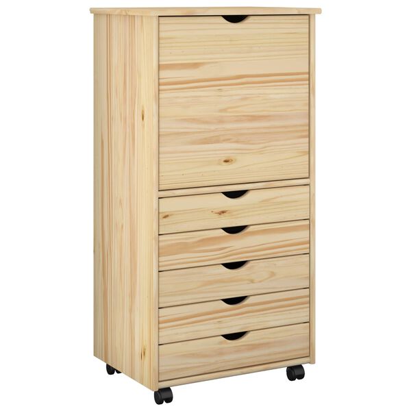 vidaXL Rolling Cabinet Brown 53 x 39 x 103 cm Solid Pine Wood