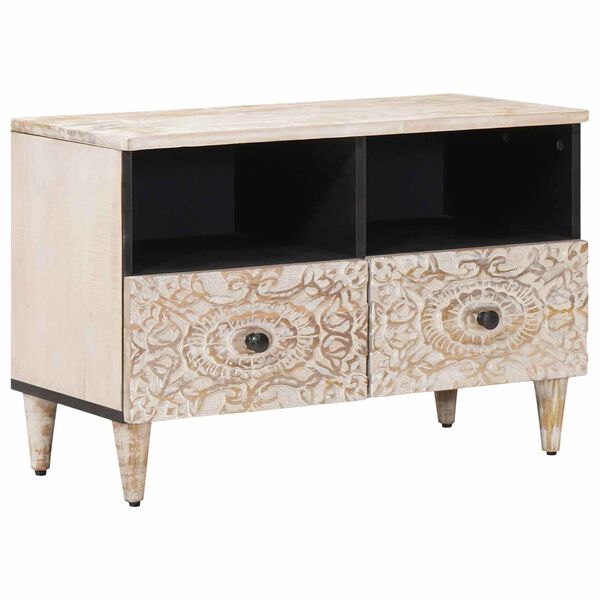 vidaXL TV Cabinet White 70 x 33.5 x 46 cm Solid Mango Wood