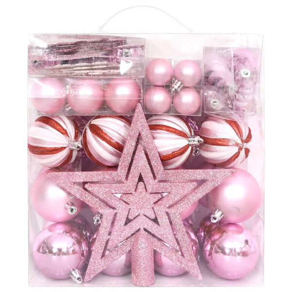 vidaXL 65 Piece Christmas Bauble Set Pink/Red/White
