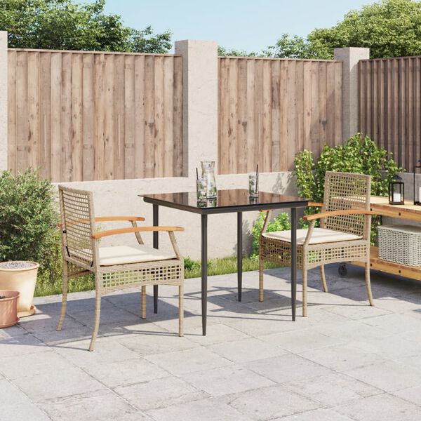 vidaXL 3 Piece Garden Dining Set with Cushions Beige Poly Rattan