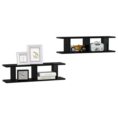 vidaXL Wall Shelves 2 pcs High Gloss Black 75x18x20 cm Engineered Wood