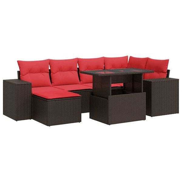 vidaXL 9 Piece Garden Sofa Set with Cushions Brown Poly Rattan Acacia
