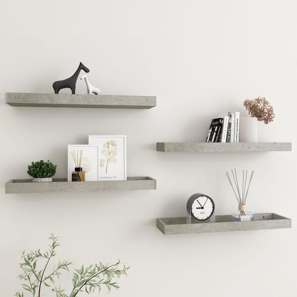 vidaXL Loggia Wall Shelves 4 pcs Concrete Grey 60x15x4 cm MDF