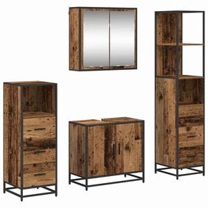 vidaXL Bathroom Furniture Set with Door 4 pcs Old Wood Engineered Wood