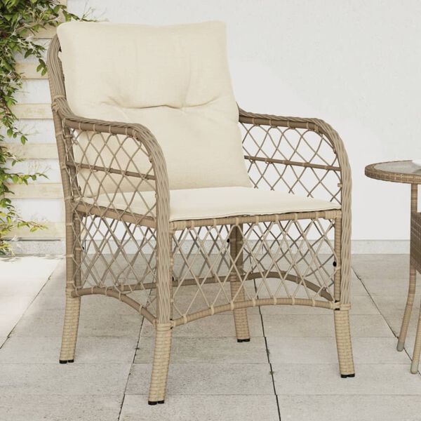 vidaXL Garden Chairs with Cushions 2 pcs Beige Poly Rattan