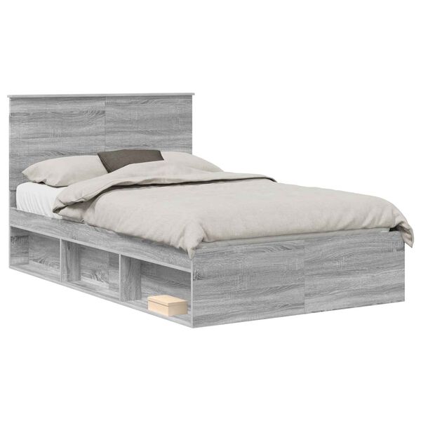 vidaXL Bed Frame Grey Sonoma 120 x 190 cm Solid Pine Wood