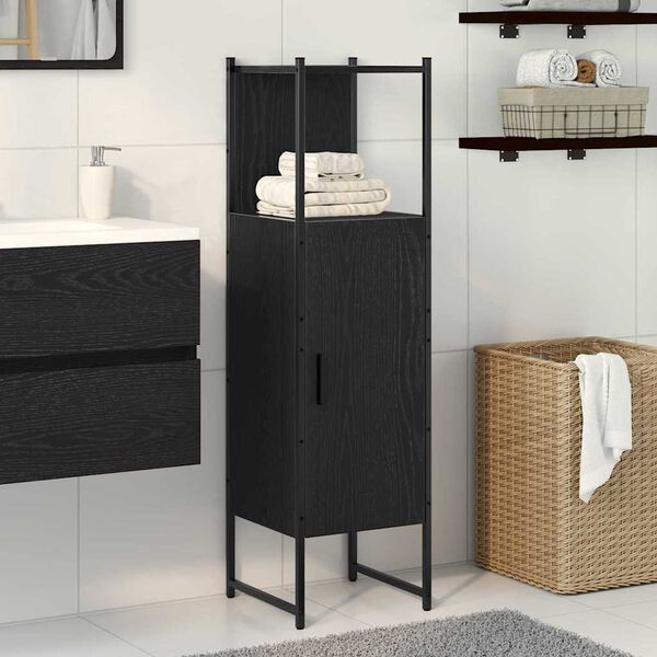 vidaXL Bathroom Furniture Set with Shelf Black Oak 33 x 33 x 120.5 cm