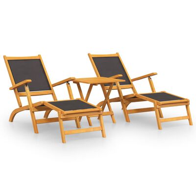 vidaXL Outdoor Deck Chairs with Table Solid Wood Acacia and Textilene
