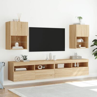 vidaXL TV Cabinets with LED Lights 2 pcs Sonoma Oak 40.5x30x60 cm