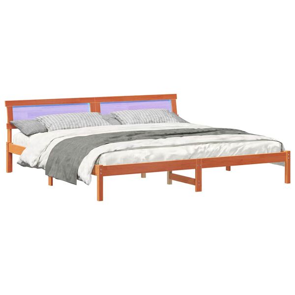 vidaXL Bed Frame with Headboard Wax Brown 180 x 200 cm Solid Pine Wood