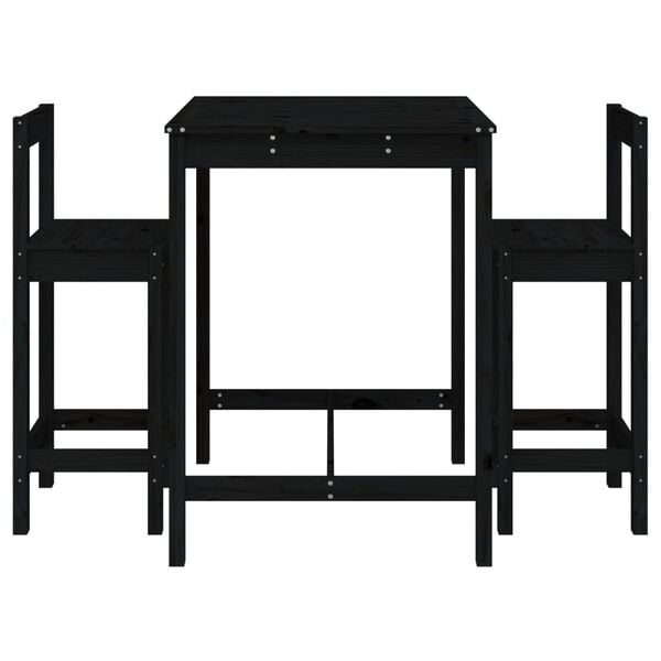 vidaXL 3 Piece Garden Bar Set Black Solid Wood Pine
