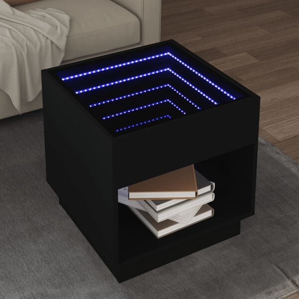 vidaXL Coffee Table with Infinity LED Black 50x50x50 cm