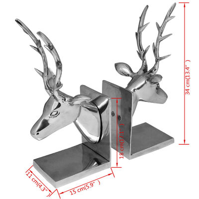 vidaXL Bookends Deer 2 pcs Aluminium Silver