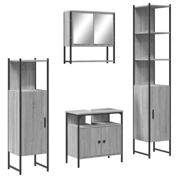 vidaXL 4 Piece Bathroom Furniture Set Grey Sonoma Engineered Wood