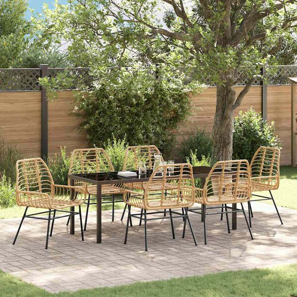 vidaXL Garden Dining Set 7 pcs Brown Poly Rattan