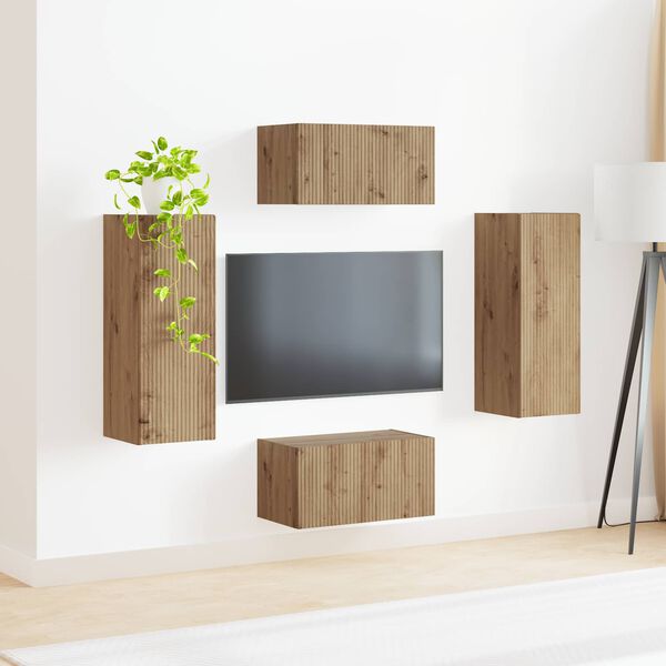 vidaXL TV Cabinet Set Wall-mounted 2 pcs Artisan Oak Engineered Wood