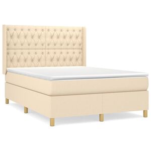vidaXL Box Spring Bed with Mattress Cream 140x190 cm Fabric