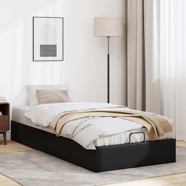 vidaXL Ottoman Bed Frame without Mattress Black Single Faux Leather