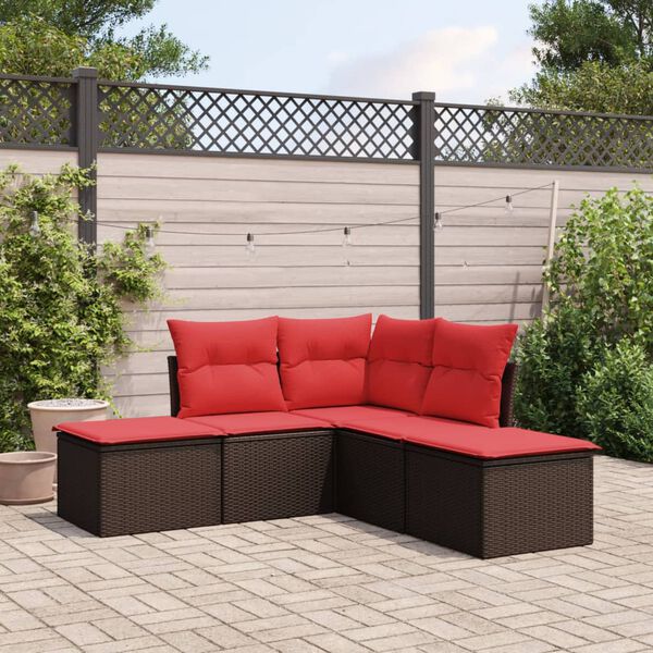 vidaXL 5 Piece Garden Sofa Set with Cushions Brown Poly Rattan