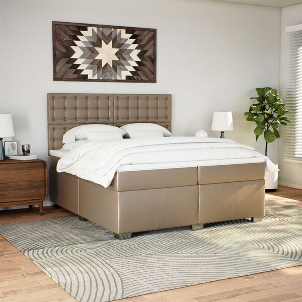 vidaXL Box Spring Bed with Mattress Cappuccino 200x200 cm Faux Leather