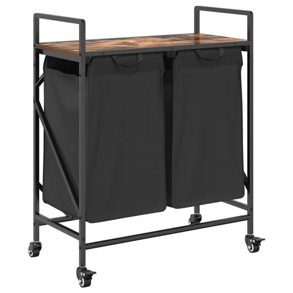 vidaXL Laundry Basket 2 Compartments with Wheels Smoked Oak