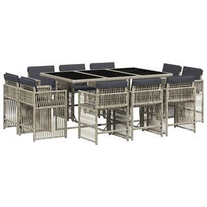 vidaXL 11 Piece Garden Dining Set with Cushions Light Grey Poly Rattan
