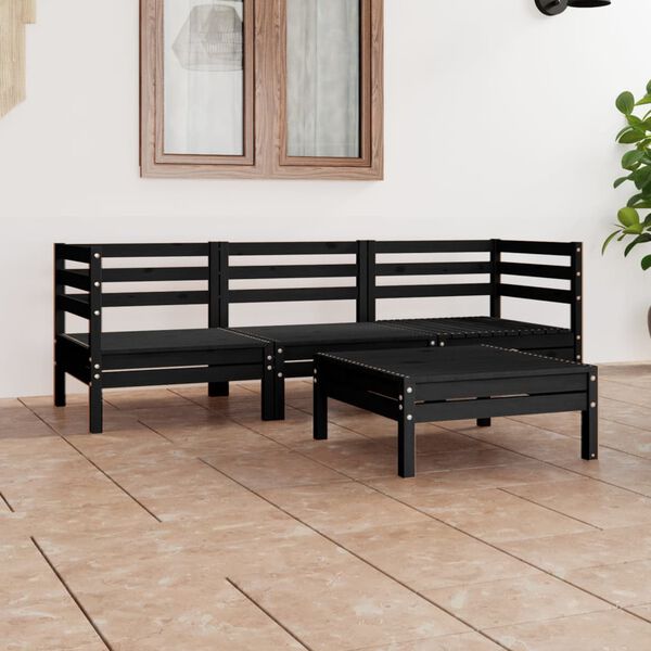 vidaXL 4 Piece Garden Lounge Set Black Solid Pinewood