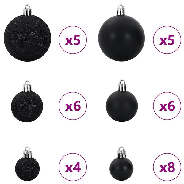 vidaXL Christmas Bauble Set with 150 LEDs 61 pcs Black Plastic