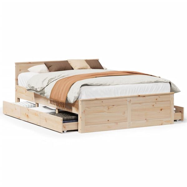 vidaXL Bed Frame without Mattress with Headboard 140x200 cm Solid Wood Pine
