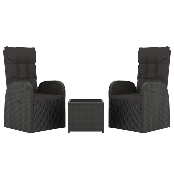vidaXL 3 Piece Garden Lounge Set Black Poly Rattan&Steel