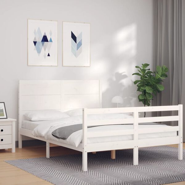 vidaXL Bed Frame without Mattress White 140x190 cm Solid Wood