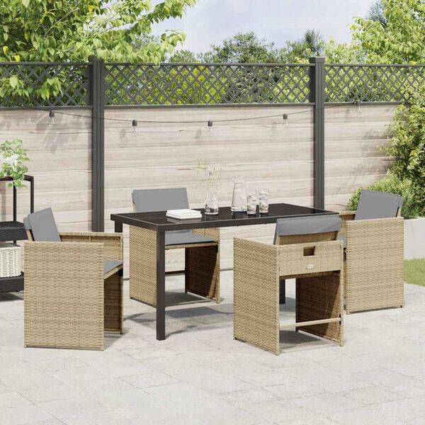 vidaXL Garden Dining Set with Cushion 5 pcs Beige Poly Rattan
