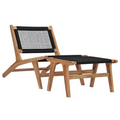 vidaXL Sun Lounger with Footrest Solid Teak Wood and Rope