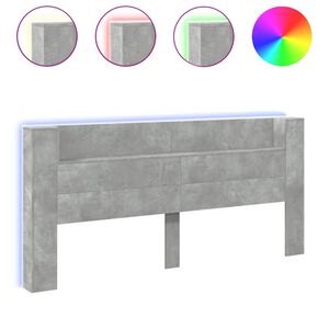 vidaXL Headboard Cabinet with LED Concrete Grey 220x16.5x103.5 cm