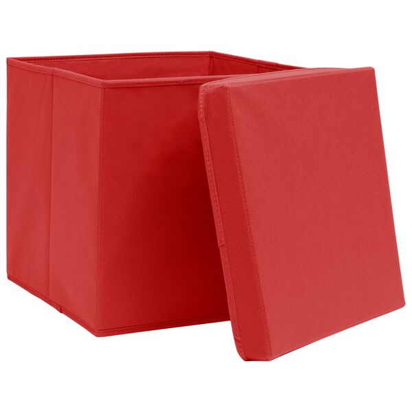 vidaXL Storage Boxes with Lids 10 pcs Red 32x32x32 cm Fabric