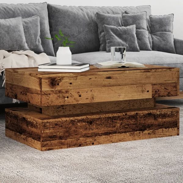 vidaXL Coffee Table with LED Lights Old Wood 90x50x40 cm