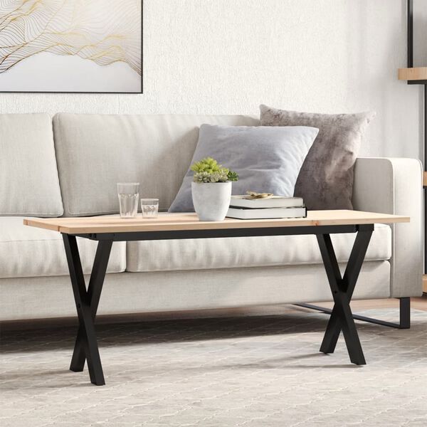 vidaXL Coffee Table X-Frame 110x40x45 cm Solid Wood Pine and Steel